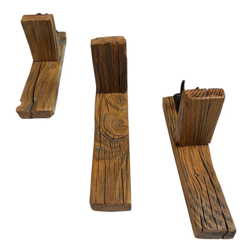 Rustic Reclaimed Wood Wall Sconce Set 3pc Floating Shelf Cast Iron‎ Branch Brown